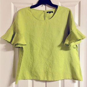 For Cynthia Green Linen Top Short Sleeve, 100% Linen, size XL